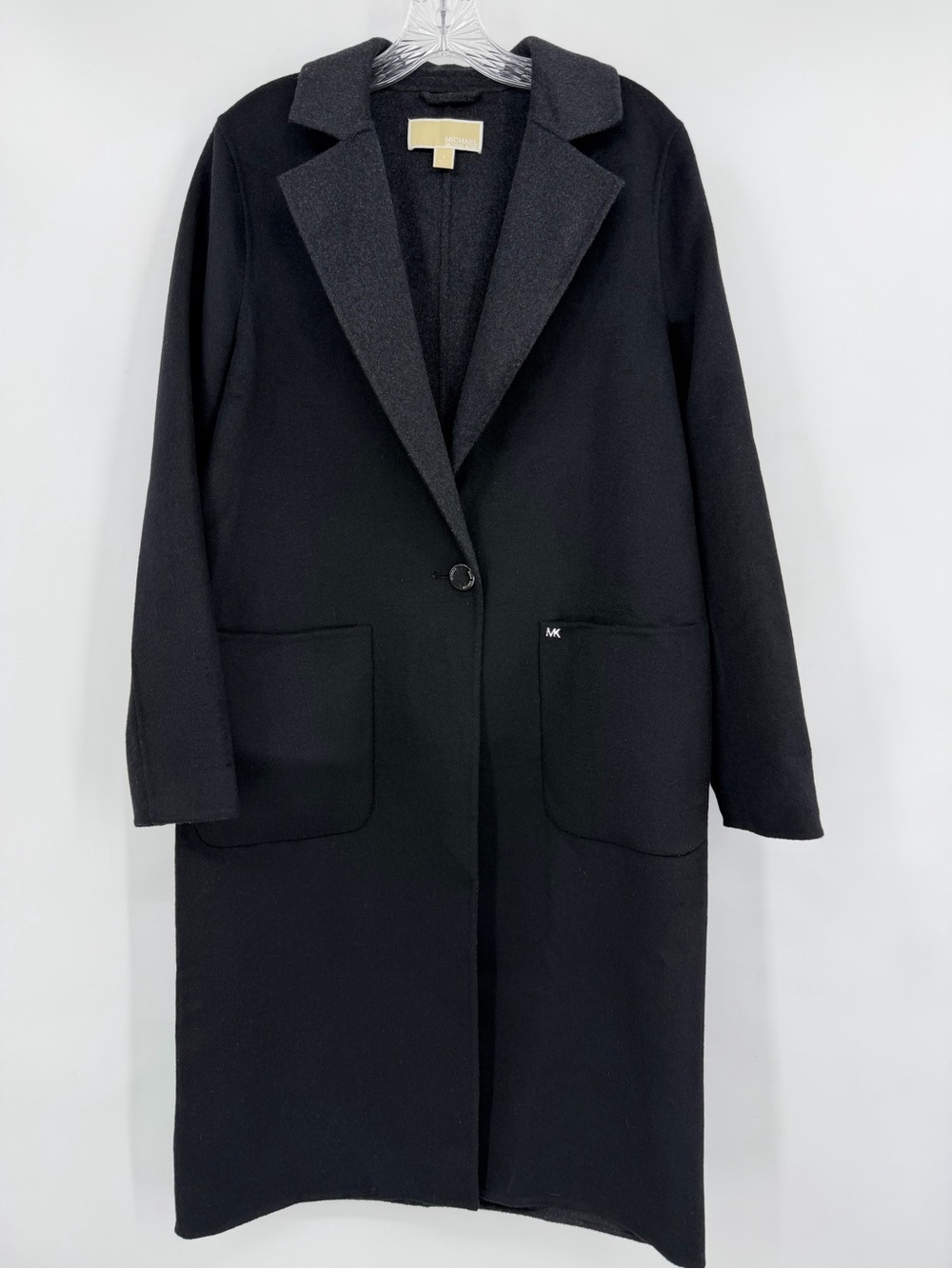 Michael Kors Classic Midi Length Coat Single-Button Wool-blend Black Gray Size 8